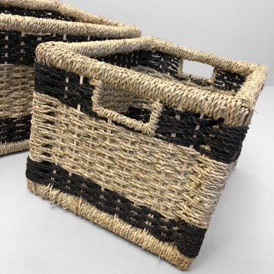 Close-up detail of tight seagrass and water hyacinth weaving by Vietnam handicraft manufacturer