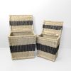 A premium duo of square-shaped seagrass baskets featuring striking black horizontal stripes, bringing a rustic yet modern aesthetic to any living space.