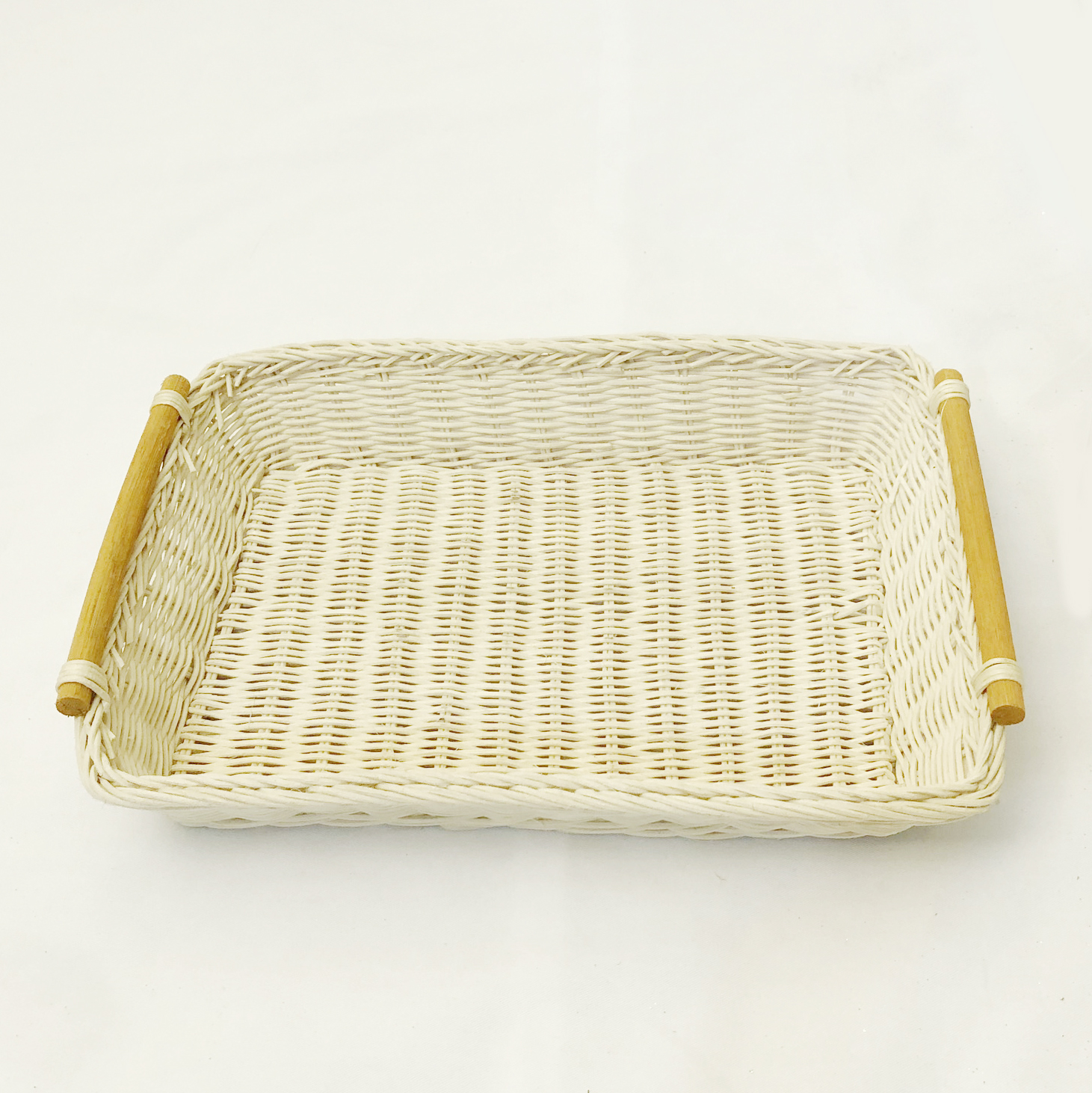 premium handwoven Wholesale natural rattan tray with wooden handles