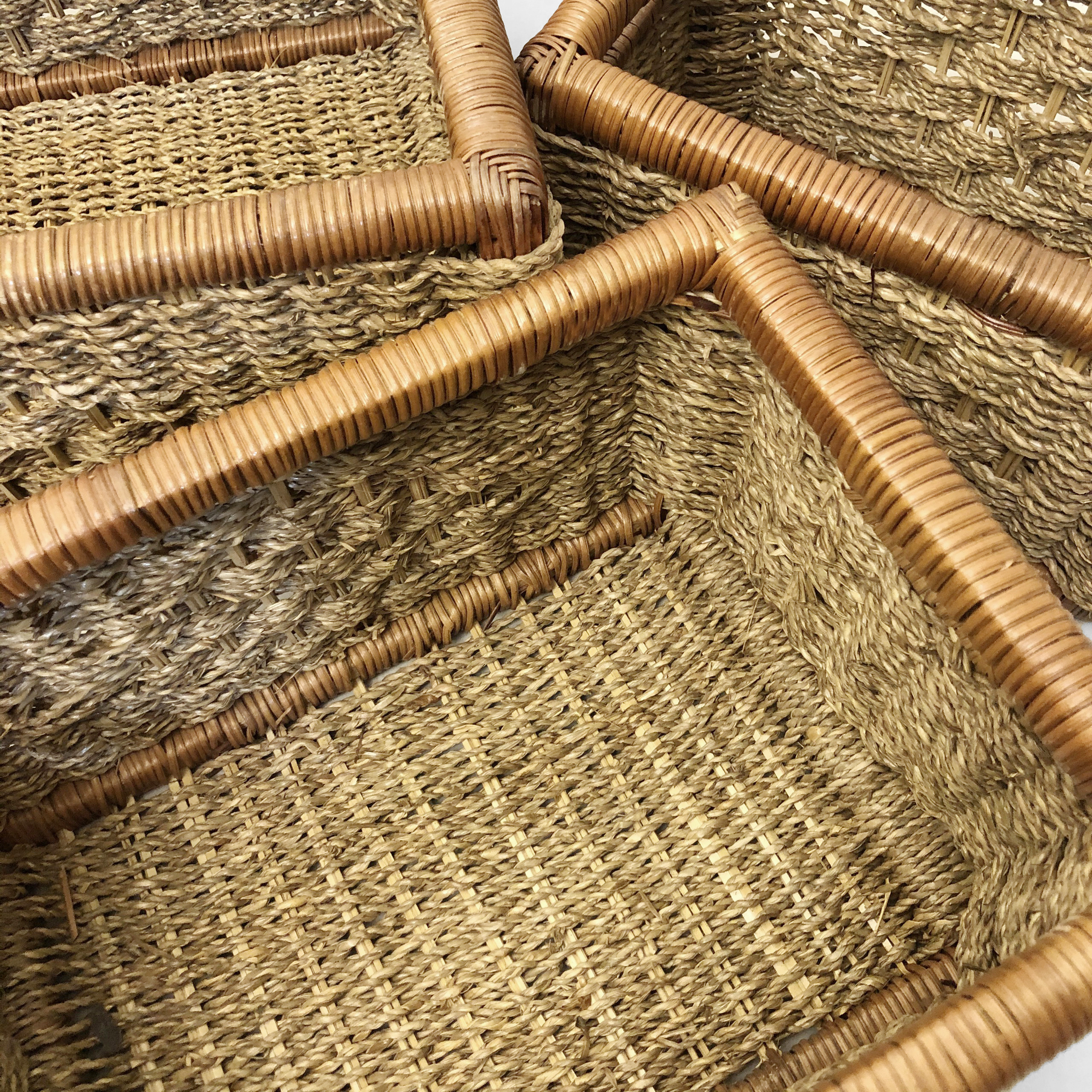 Close-up shot of the intricate diamond weave pattern on a wholesale Rectangular seagrass storage baskets.