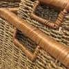 Detailed close-up of the integrated cut-out handle wrapped with natural seagrass on model PT.K55.